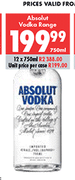 Absolut Vodka Range-12 x 750ml
