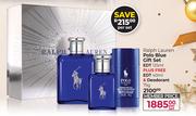 Ralph Lauren Polo Blue Gift Set EDT 125ml Plus EDT 40ml & Deodorant 75g-Per Set