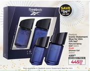 Reebok Iconic Statement Blue For Him Gift Set Natural Spray EDP 100ml Plus Shower Gel 200ml-Per Set
