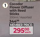 Cocodor Flower Diffuser With Reed Sticks Assorted-200ml Each