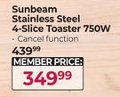 Sunbeam Stainless Steel 4 Slice Toaster (750W)