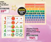 Wooden Puzzle Maths Game Or Fraction Learning-Each