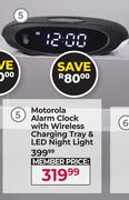 Motorola Alarm Clock With Wireless Charging Tray & LED Night Light