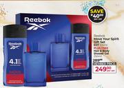 Reebok Move Your Spirit Gift Set (EDT 100ml Plus Free Hair & Body Shower Gel 250ml)-Per Set