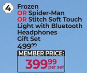 Disney Frozen Or Spider-Man Or Stitch Soft Touch Light With Bluetooth Headphones Gift Set-Per Set