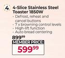 Stellar 4 Slice Stainless Steel Toaster 1850W