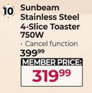 Sunbeam Stainless Steel 4 Slice Toaster 750W