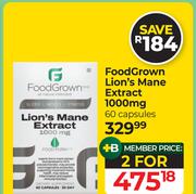 Food Grown Lion's Mane Extract 1000mg 60 Capsules-For 2