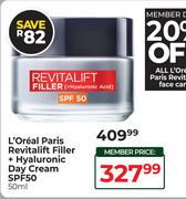 L'Oreal Paris Revitalift Filler + Hyaluronic Day Cream SPF50-50ml