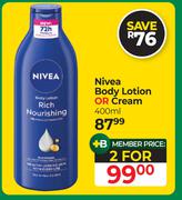 Nivea Body Lotion Or Cream-For 2 x 400ml