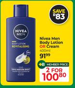 Nivea Men Body Lotion Or Cream-For 2 x 400ml