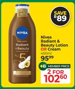 Nivea Radiant & Beauty Lotion Or Cream-For 2 x 400ml