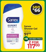 Sanex Shower Gel-For 2 x 500ml