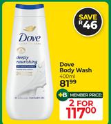 Dove Body Wash-For 2 x 400ml