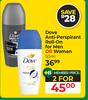 Dove Anti-Perspirant Roll-On For Men Or Women-For 2 x 50ml
