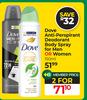 Dove Anti-Perspirant Deodorant Body Spray For Men Or Women-For 2 x 150ml