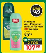 Mitchum Anti-Perspirant Roll-On For Men Or Women-For 2 x 100ml