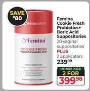 Femina Cookie Fresh Probiotic+Boric Acid Suppositories 20 Vaginal Plus 2 Applicators-For 2