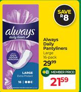 Always Daily Pantyliners Large 16 Pack