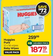 Huggies Pure Baby Wipes 12 x 56 Wipes-Per Pack