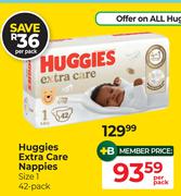 Huggies Extra Care Nappies (Size 1) 42 Pack-Per Pack