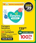 Pampers Sensitive Or Complete Clean Baby Wipes-Per Pack