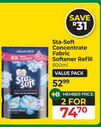 Sta-Soft Concentrate Fabric Softener Refill-For 2 x 800ml