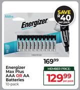 Energizer Max Plus AAA Or AA Batteries 10 Pack-Per Pack