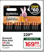 Duracell Plus AAA Or AA Batteries 12 Pack-Per Pack