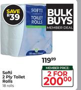 Softi 2 Ply Toilet Rolls (18 Rolls)-For 2
