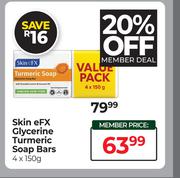 Skin eFX Glycerine Turmeric Soap Bars-4 x 150g