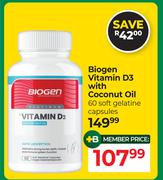 Biogen Vitamin D3 With Coconut Oil 60 Soft Gelatine Capsules