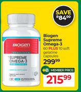 Biogen Supreme Omega-3 60 Plus 10 Soft Gelatine Capsules