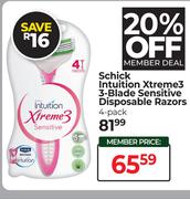 Schick Intuition Xtream3 3-Blade Sensitive Disposable Razors 4 Pack