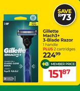 Gillette Mach3+ 3-Blade Razor 1 Handle Plus 2 Cartridges
