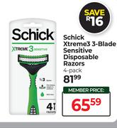 Schick Xtream3 3-Blade Sensitive Disposable Razors 4 Pack