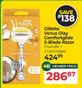 Gillette Venus Olay Comfortglide 5-Blade Razor 1 Handle + 2 Cartridges
