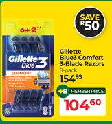 Gillette Blue3 Comfort 3-Blade Razors 8 Pack