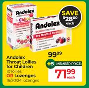 Andolex Throat Lollies For Children 10 Lollies Or Lozenges 16/20/24 Lozenges-Each