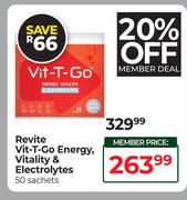 Revite Vit T Go Energy Vitality & Electrolytes 50 Sachets