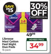 Libresse Maxi Cotton Feel Night Duo Pads-16's Pack