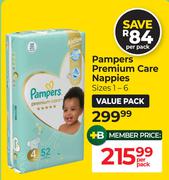 Pampers Premium Care Nappies (Sizes 1-6)-Per Pack