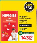 Huggies Dry Comfort Nappies (Sizes 1-5)-Per Pack