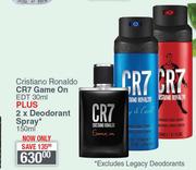 Cristiano Ronaldo CR7 Game on EDT 30ml Plus 2 x Deodorant Spray-150ml