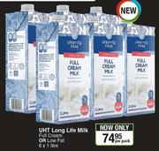 Lifestyle Food UHT Long Life Milk Full Cream Or Low Fat-6 x 1Ltr Per Pack