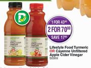 Lifestyle Food Turmeric Or Cayenne Unfiltered Apple Cider Vinegar-500ml Each