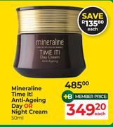 Mineraline Time It Anti Ageing Day Or Night Cream-50ml Each