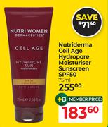 Nutriderma Cell Age Hydropore Moisturiser Sunscreen SPF50-75ml