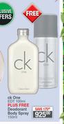 Calvin Klein CK One EDT-100ml Plus Free Deodorant Body Spray-150ml