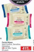 African Extracts Rooibos Facial Wipes Spot Control, Sensitive, Hydrating, All Skin Types-25's Pk EA